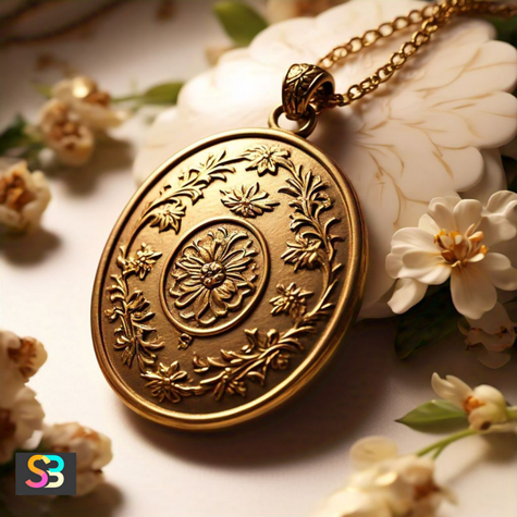 Antique-Inspired Gold Locket Pendant with Floral Motifs