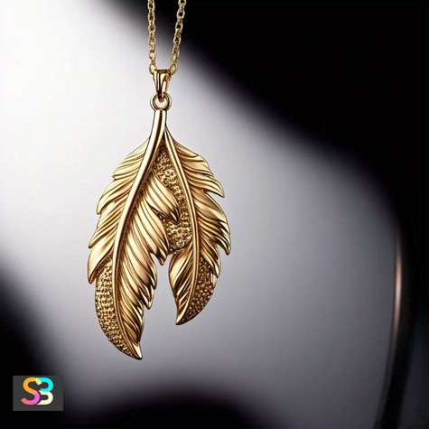 Feather Gold Pendant with Textured Detailing