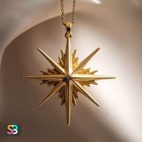 Gold Starburst Pendant with Radiating Lines