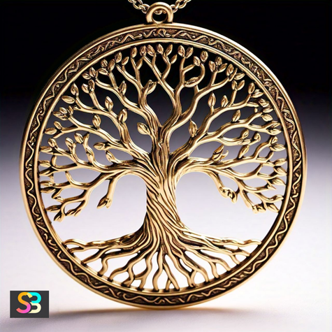 Tree of Life Gold Pendant with Detailed Branches and Roots