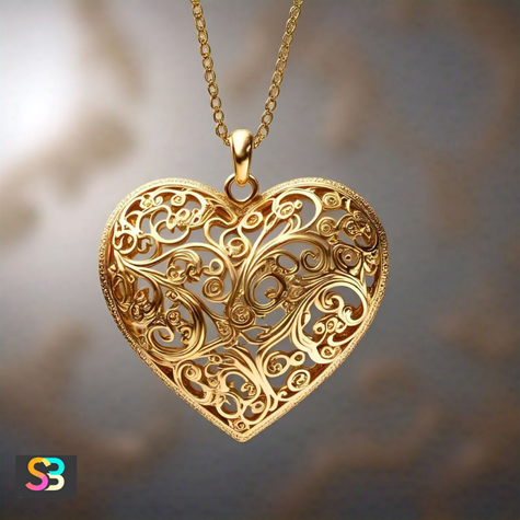 Intricate Filigree Gold Heart Pendant